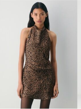 Aritzia Leopard Print Halter Mini Dress - Brown